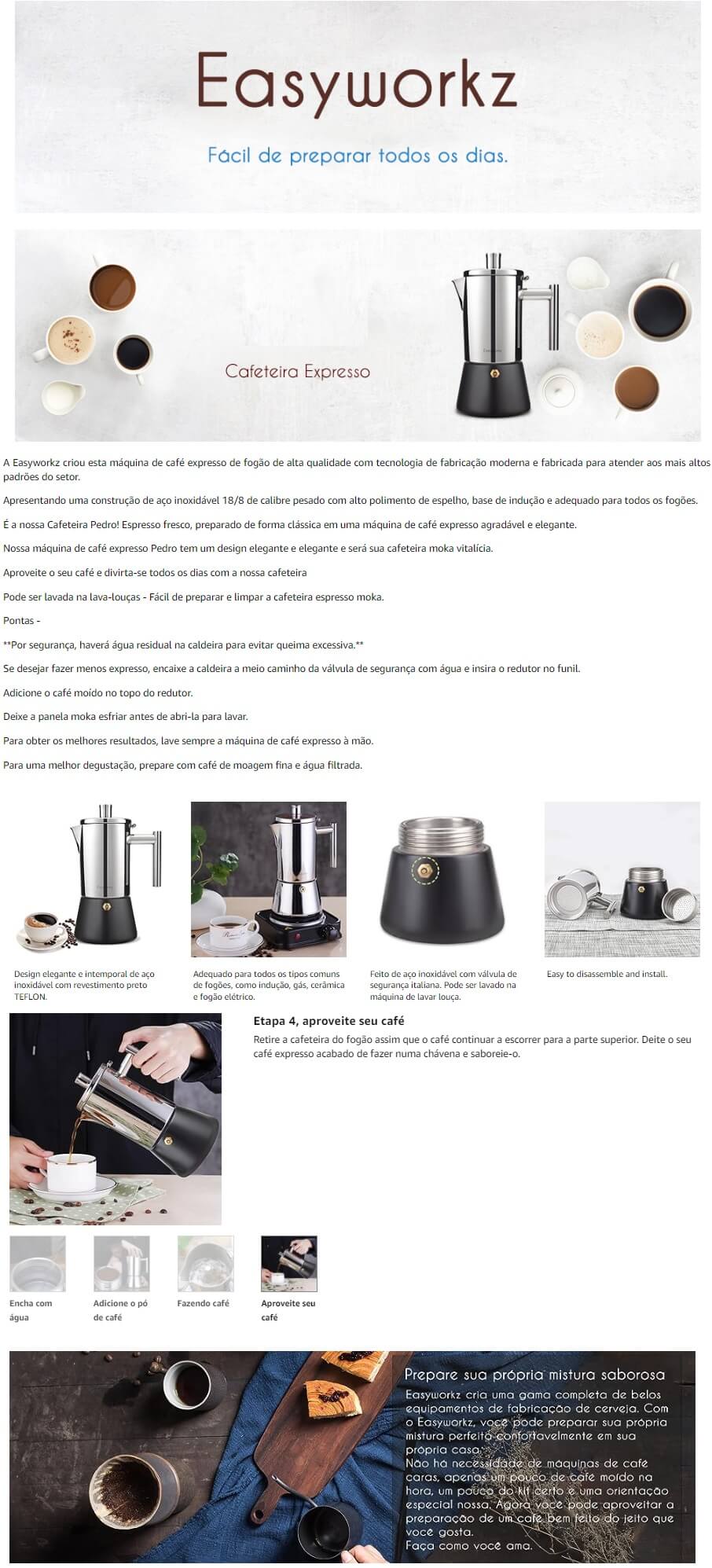 Cafeteira Easyworkz 500ml 12 Xicaras Inox Diego